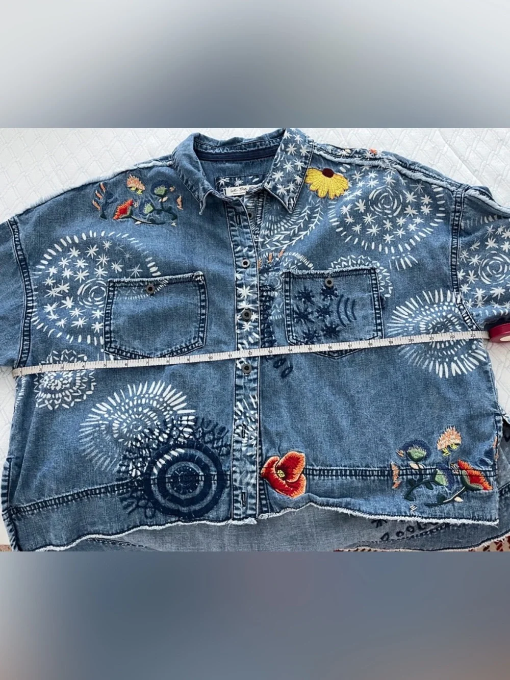 We the free people Marrakesh Embroidered Denim Top small boho jean - Picture 8 of 8